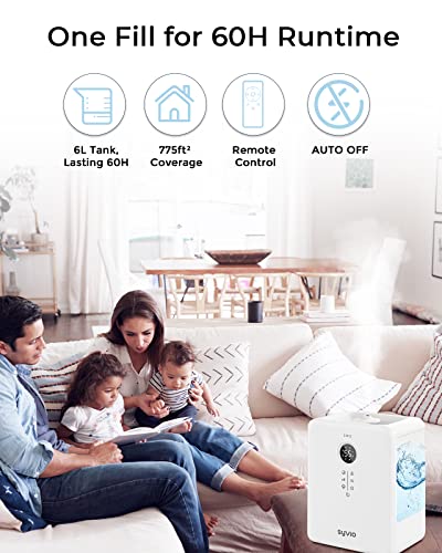 Cool And Warm Mist Humidifiers For Bedroom Large Room, Syvio 6L Top Fill Air Humidifiers For Baby, Plants, Whole House Quick Humidify Up To 755 Sq.ft, Remote Control, With 1 Fish-Filter, Milky White … #TOP1
