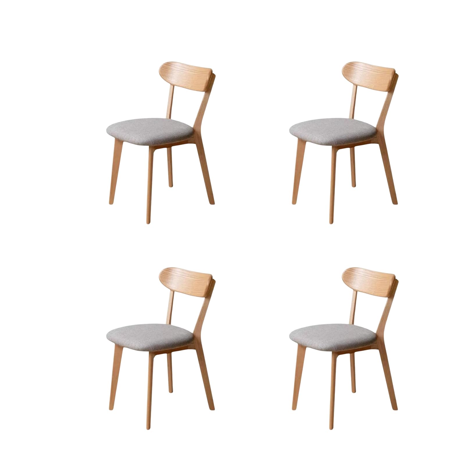 100% solid wood upholstered dining chairs, mid century modern oak dining chairs with curved back design with butterfly wing shape for kitchen, dining room, restaurant (4pk, log color-grey cushion)