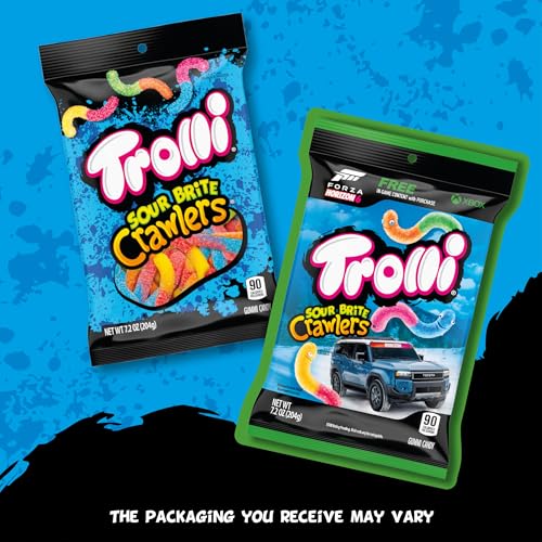 Image of Trolli Sour Brite Crawlers Candy, Cherry-Lemon, Strawberry-Grape & Orange-Lime, Sweet and Sour, Gummy Worms, 7.2 oz
