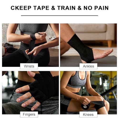 Image of CKeep Athletic Tape, Original Cotton Waterproof Sports Tape 1 Roll, Black | Very Sturdy No Glue Residue Wrist Ankle Tape for Climbing, Boxing, Athletes, Baseball Bats, Strains, Sprains, Injuries