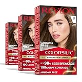 Revlon ColorSilk with Bond Repair Complex, Brown Permanent Hair Color, 100% Gray Coverage, Ammonia Free Hair Dye, Vegan Keratin, 51 Light Brown (Pack of 3)