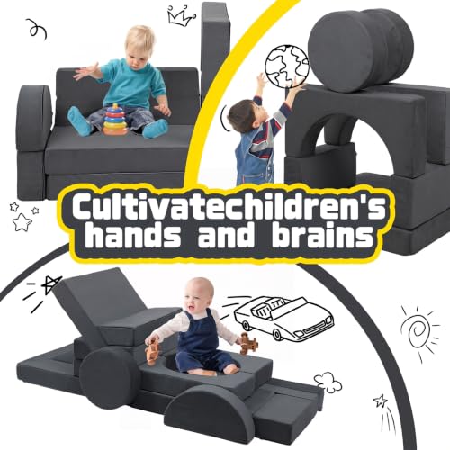 Image of Edbuosy 22Pcs Modular Kids Play Couch - Kids Couch for Playroom Bedroom Living Rooms Toddler Sofa for Inspiring Child Creativity,Children Convertible Foam Sofa (Warm Gray, 22PSC)