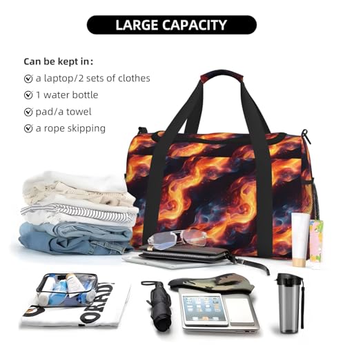 Cool Blue and Red Flames Print Duffle Bag for Travel, Carry On Weekender Overnight Duffel Bags, Gym Bags for Women Men, Personal Item Travel Bag4