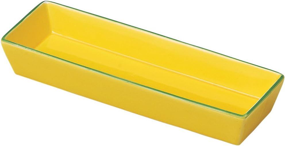 Yamashita Kogei 14040230 Yellow Glaze Green Long Angle 70 Appetizer Plate, 8.5 x 2.8 x 1.4 inches (21.6 x 7 x 3.5 cm)