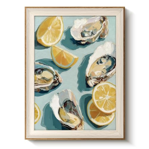 VIYYIEA Oysters Lemons Canvas Print Framed Coastal Wall Art, 12x16 Inch