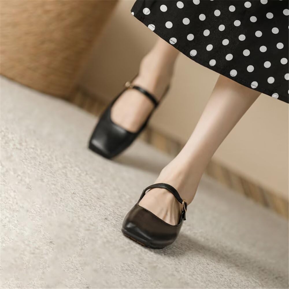 TN TANGNEST Women's Leather Flats Comfortable Square Toe Dress Flats Retro Soft Mary Jane Flats - Image 6
