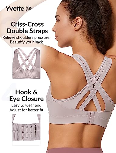 Image of Yvette Women High Impact Sports Bras Criss Cross Back Sexy Running Bra for Plus Size, Pastel Pink, 2XL(AC)