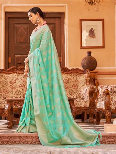 Image of SWORNOF Women's kanjivaram banarasi silk saree Zari Woven for festival Wedding silk with rich pallu Design sarees for women with Unstitched blouse piece