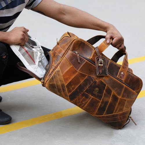 Image of Rustic Town Leather Duffle Bag for Travel with Shoe Pocket- Versatile Gym, Sports Travel Bag for Luggage - Carry on Duffel Travelling Bag - Ideal Gift for Men & Women