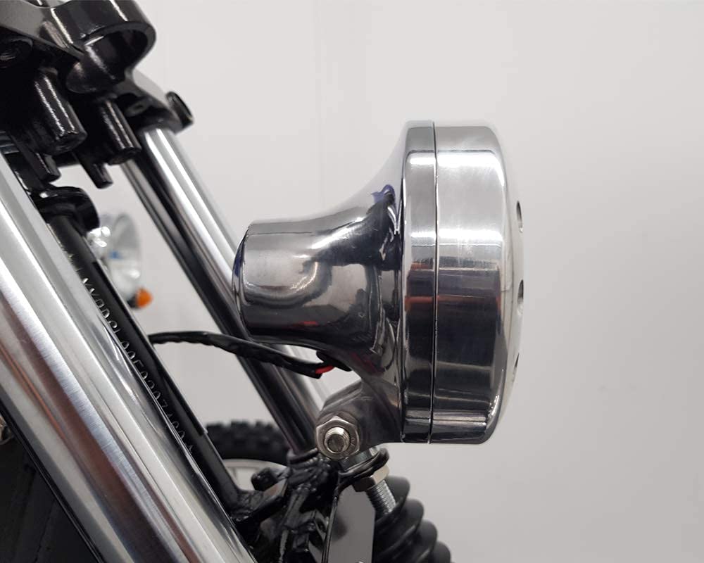 Alchemy Parts Motorrad 5" Scheinwerfer 12V 35W - Poliertes Leichtmetall mit Gebohrte Blende für Individuell Retro Vintage Style Projekt Motorrad