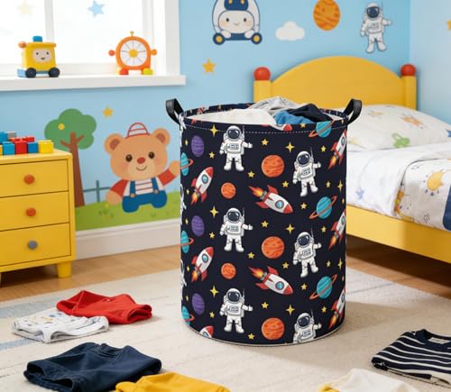 Image of Baby Laundry Basket Kids Hamper Toy Storage Bin for Boys Room Decor Baby Nursery Hamper Gift Baskets for Bedroom Bathroom(Blue Astronaut)