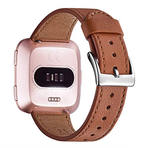 WFEAGL for Fitbit Versa Band, Top Grain Leather Band Replacement Strap for Fitbit