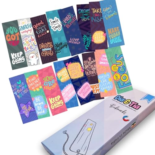 Image of Dia & Tia - Elegant & Durable Themed Magnetic Bookmarks Set | Motivational and Inspirational Quotes | Best Gift for Book Lovers, Students | Cute Cartoon Magnetic Bookmarks (Motivational B, Long)