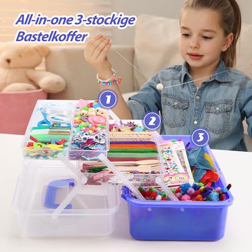 Gutenguy Bastelset Kinder, 3000+Pcs Bastelkoffer Bastelbedarf Material Set, Große Bastelbox Geschenke für Mädchen Jungen3 4 5 6 7 8 9 10 11… – Ansicht 5
