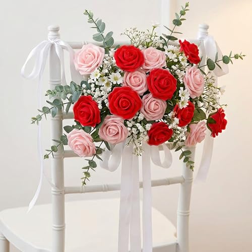 Image of 100Pcs Realistic Red Light Pink Artificial Rose Flower Heads, Foam Fake Roses for DIY Wedding Decorations Baby Shower Centerpieces Home Party Valentine's Day Mother's Day Decor