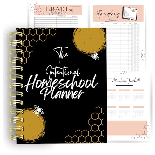 Homeschool Planner Undated for Moms - 180 Daily Pages + 12 Monthly Calendars | 8.5x11 Gold Spiral Bound | Attendance Reading Log Grade Tracker
