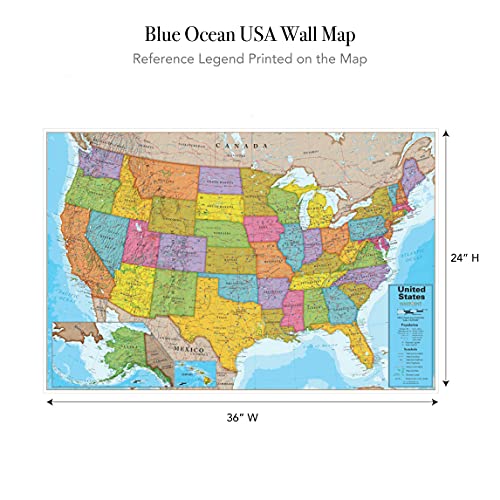 Waypoint Geographic Blue Ocean Usa Wall Map (24" X 36") - Current Up-To-Date - 1000'S Of Named Locations & Points Of Interest - Rolled & Laminated - Display In Office, Classroom Or Home (Wg11) #TOP2