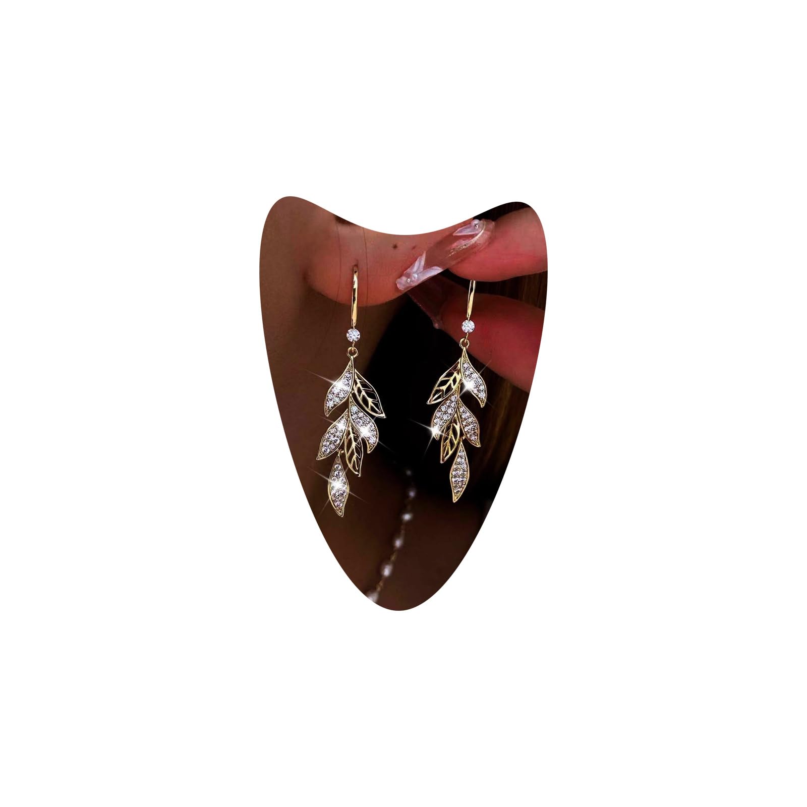 Atentuyi Cz Hoja Gota Pendientes De Oro De La Boda Pendientes De Diamantes De Imitación De Cristal Pendientes De La Hoja Para Las Mujeres Y Las Niñas Novias Damas De Honor Joyas