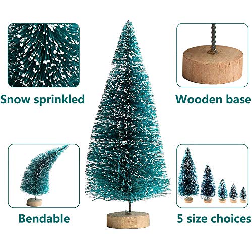 Blebrdme 36Pcs Mini Artificial Christmas Trees Plastic Sisal Trees Bottle Brush Trees Snow Frost Ornaments With Wood Base For Christmas Home Party Table Top Decor Winter Crafts thumb #3