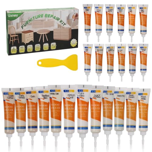 Uxney Wood Furniture Repair Kit, 24 Colors Wood Filler & Scratch Remover for Scratches, Cracks,