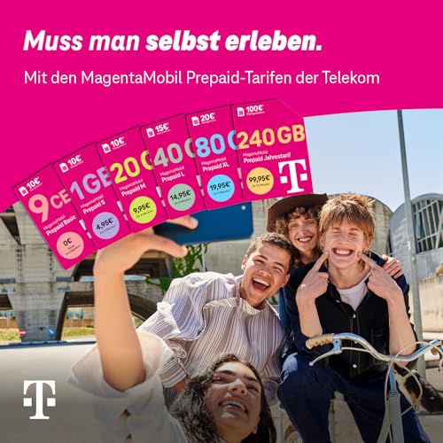Telekom MagentaMobil Prepaid M mit 20 GB Highspeed-Volumen | 5G/LTE Max & Allnet Flat in alle dt. Netze | unverbrauchtes Datenvolumen weiter nutzen | EU Roaming & Hotspot Flat | 10 EUR Startguthaben