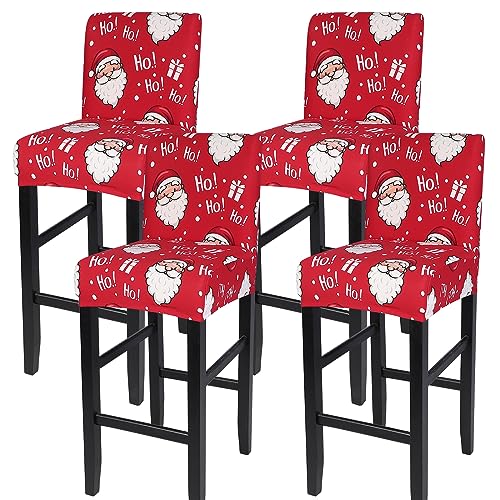 Image of SearchI Christmas Bar Stool Covers Set of 4, Stretch Washable Barstool Seat Covers, Counter Height Chair Covers for Kitchen Dining Room Cafe (Santa Claus)