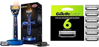 Gillette Heated Mens Razor by GilletteLabs, Bugatti Limited Edition Shaving Kit & Mens Razor Blade Refills with Exfoliating Bar by GilletteLabs, Compatible Only with GilletteLabs