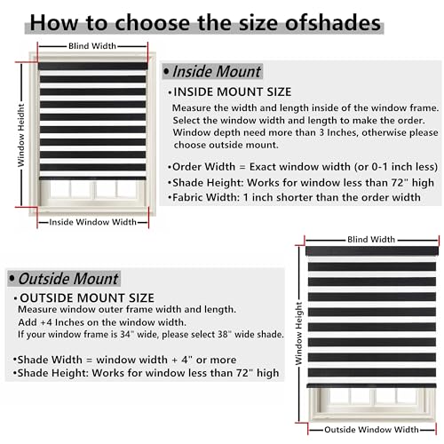 KALYSIE Cordless Zebra Blinds for Windows, Free-Stop Pull Down Roller Window Shades with Valance, Light Filtering Dual Layers Sheer Shades for Home and Office, Black, 46" W x 72" H by KALYSIE - Image 6