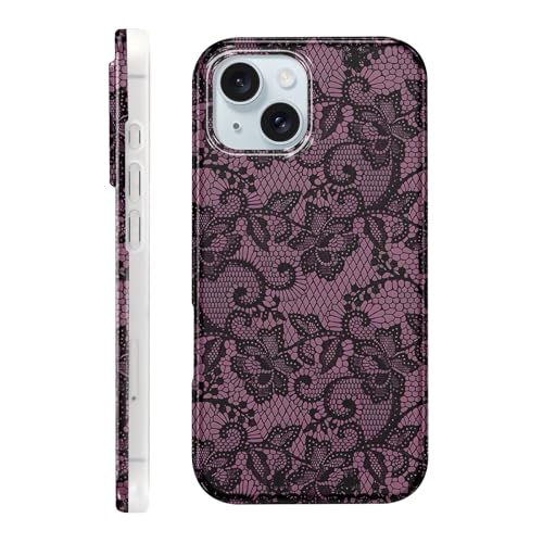 Coque iPhone 15 violette dentelle silicone souple fine 6.1