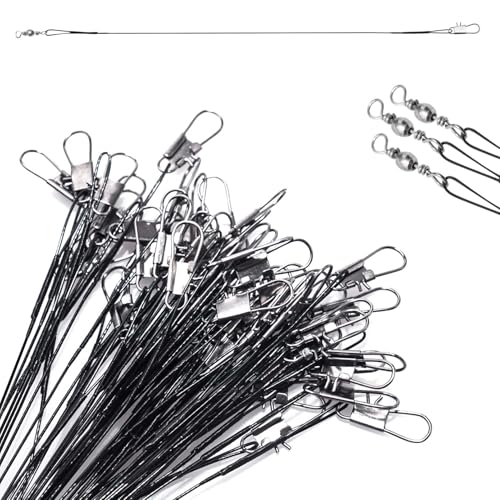 Benykyo Fishing Leaders with Swivels and Snaps?40 lb High Strength Wire Leader?Steel Fishing Leader Freshwater & Saltwater,Black 60Pcs,12 inch