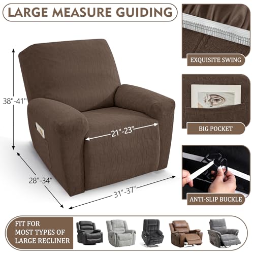 Image of ZNSAYOTX 100% Waterproof Recliner Chair Covers, 3-Piece Stretch Fit Recliner Slipcovers with Buckle & Elastic Band for Lazy Boy, Stay in Place, Soft Plaid Jacquard Protector (Large, Brown)