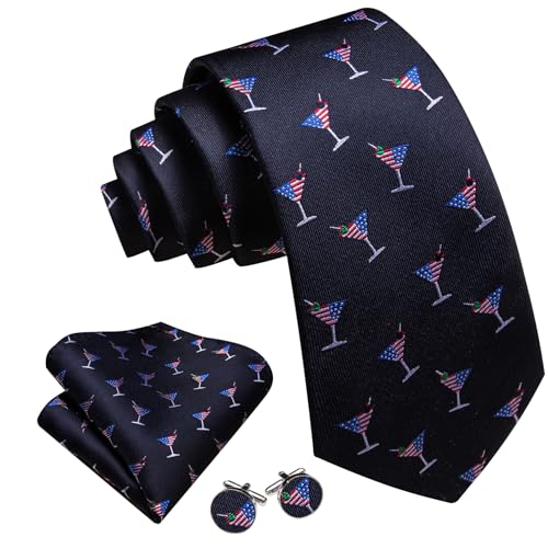Image of Barry.Wang Fun Animal Ties for Men Designer Handkerchief Cufflink WOVEN Casual Necktie Set Festival