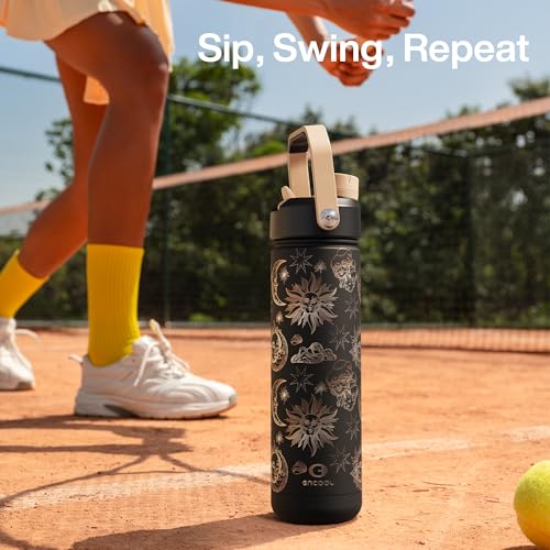 Image of ENCOOL Insulated Water Bottle with Straw Stainless Steel Water Bottle, Leak-Proof, BPA-Free, Double Wall Vacuum Keeps Cold for 24 Hours for Sports, Travel, School (26 oz, Solar Veil)