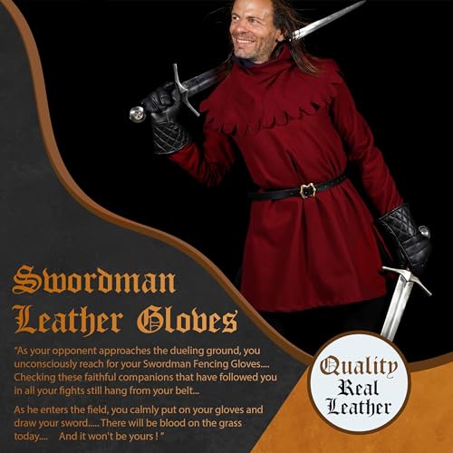Mythrojan Swordsman Fencing Gloves: Hema Lightly Padded Leather Gloves Medieval Renaissance, Size : Small