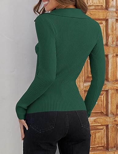 Image of ZESICA Fall Sweaters for Women 2026 Long Sleeve V Neck Ribbed Knit Pullover Tops Casual Slim Fit Basic Tee Shirts