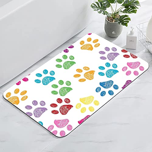 YISUMEI Paw Bathroom Rugs Non Slip Black Bath Mats Super Absorbent Bath Mat for Bathroom 17"x24",Colorful Dog Cat Paw - Image 2