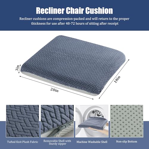 Image of HOMBYS Tufted Furry Recliner Seat Cushion for Elderly Foam Curved Edge Large Square Seat Cushion for Recliner Chair, Floor Pillow, Office Chair, Car, No Pressure on Thighs(Grey, 20 * 18 * 3in)