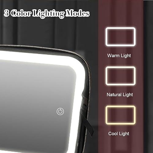 Miniatura 6 de Bolsa de maquillaje con espejo, bolsa de maquillaje de viaje con espejo iluminado LED, estuche de maquillaje de viaje para cosméticos con 3 ajustes