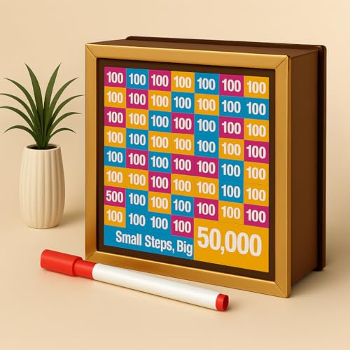 Image of Bonsenkitchen Money Saving Box for Kids and Adults | Wooden Money Bank with Lock | 50,000 Saving Box with Numbers | Undiyal Hundi Pig Bank (Small Multi 50000)