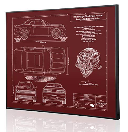 Dodge Challenger Hellcat Redeye Widebody Blueprint Artwork-Laser Marked & Personalized-The Perfect Dodge Gifts Dodge Challenger Hellcat Redeye Widebody Blueprint Artwork-Laser Marked & Personalized-The Perfect Dodge Gifts