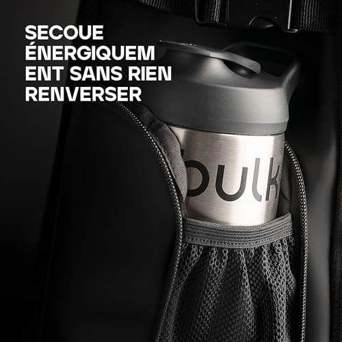 Bulk x Promixx Gourde Shaker Acier Inox | Noir | 700ml | Design Robuste & Étanche | Agitateur Snap-Fit pour Mélange Parfait | Manchon Antidérapant | Longue Durée – Image 4