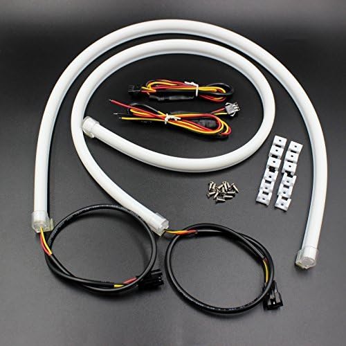 Heart Horse 2x 17.7inch Flexible Soft Light Guide Dual Color Waterproof White/Yellow Amber LED Tube Strip Light for DRL Daytime Running Lights and Turn Signal Lights, 12V, 45CM