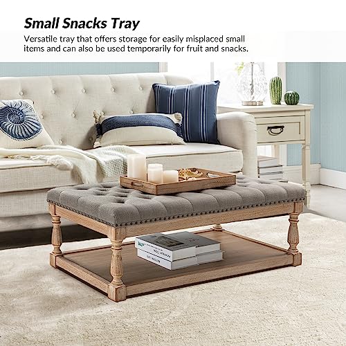 Hulala Home Rectangle Ottoman Coffee Table With Tray, Large Tufted Fabric Coffee Table With Wood Shelf Storage thumb #2