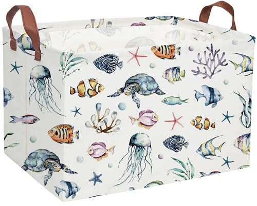 Sanjiaofeng Rectangular Kids Basket Ocean Storage Bins,Boys and Girls Storage Basket with Handles.Clothers,Toys,Books,Kid's Gifts Bins. (Ocean)