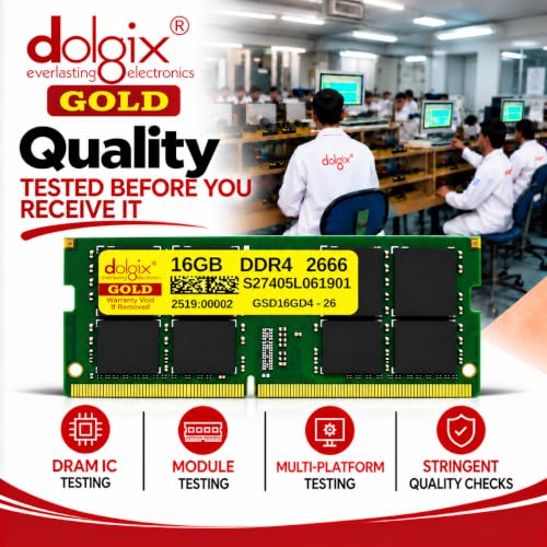 Image of Dolgix Gold 16GB DDR4 Laptop RAM 2666MHz /Notebook RAM (Memory) CL-19 (2Rx8 Dual Rank) SO-DIMM | PC4-21300, 5 Year-Warranty (Made in India)