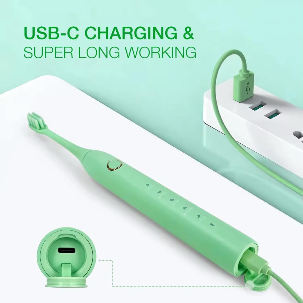 Sonic Elektrische Zahnbürste, elektrische Zahnbürste, 43.000 Impulse, Zahnarzt-genehmigt, 60-Tage-Akku, USB-C-Ladung, 5 Modi, 3 Farben zur Auswahl, Grün, Einheitsgröße