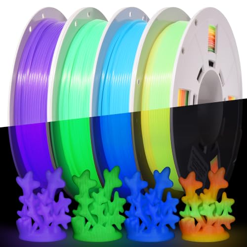 Image of PINBALL Glow in The Dark PLA Filament, 3D Printer Filament Bundle | Multicolor PLA 1.75mm, 250g Spool, 4 Rolls, Green+Blue+Purple+Rainbow