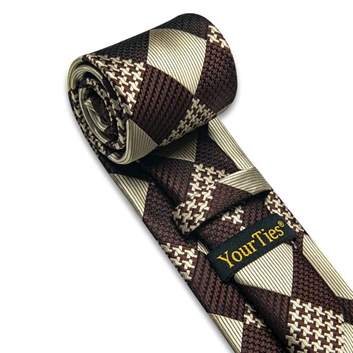 Image of YourTies Striped Plaid Ties for Men Silk Formal Necktie Set | 3.15 inch(8cm) Woven Jacquard Mens Ties with Necktie Pocket Square Cufflink Tie Clip Lapel Pin for Wedding Business Party