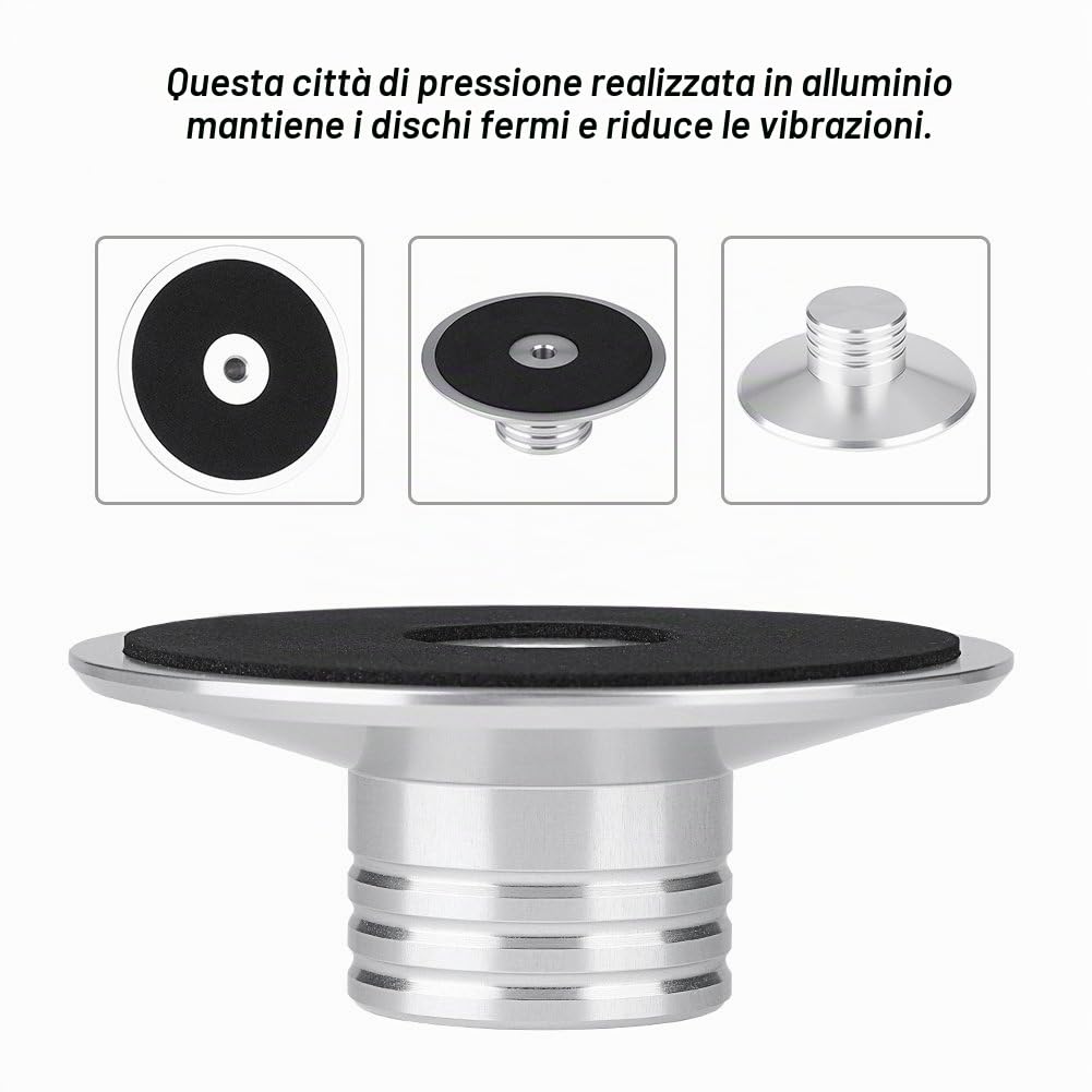 VBESTLIFE Stabilizzatore del disco, Nuovo morsetto per pesi Black Record LP Giradischi in vinile Stabilità del disco in metallo -Argento (Argento)