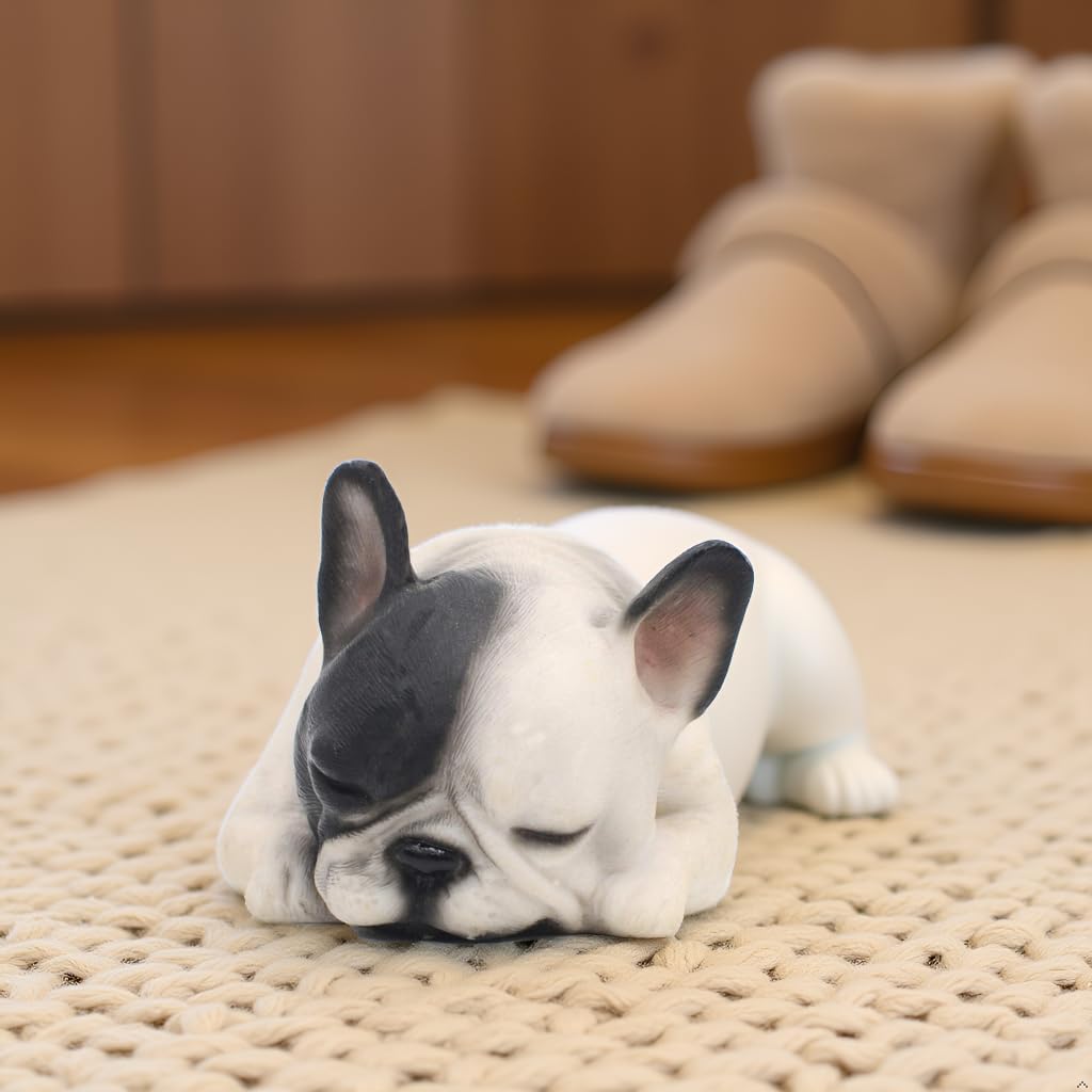 Comfy Hour 6 Inch Lying Sleeping French Bulldog Figurine – Realistic Frenchie Puppy Statue, Black and White Resin Dog Sculpture, Cute Animal Collectible Home Office Shelf Decor, Black and White - Image 4